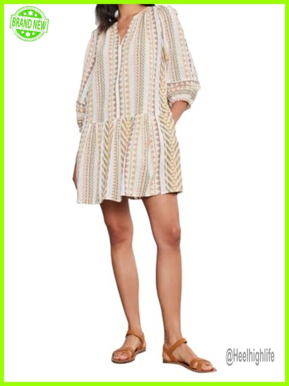 Numa Island Stripe Dress Wrap V-Neck Half Sleeve Backless Casual Vacation